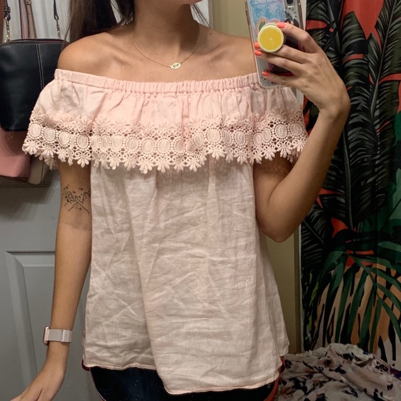 Light Pink Off the Shoulder Top - Picture 2 of 2